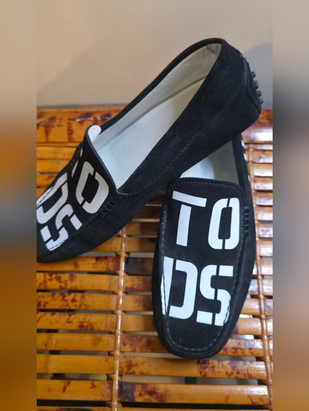 Tods Black & White Logo Suede Men Loafers Sz 6 Men